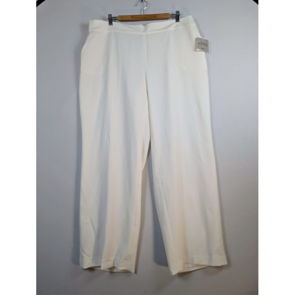 Kasper Wide Leg Dress Pants Women 2X Off-White Fully Lined Elastic Waist NEW